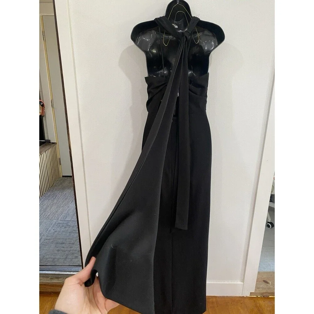 BHLDN Anthropologie Women's Size 6 Black Tie Bow Maxi dress Halter High Neck